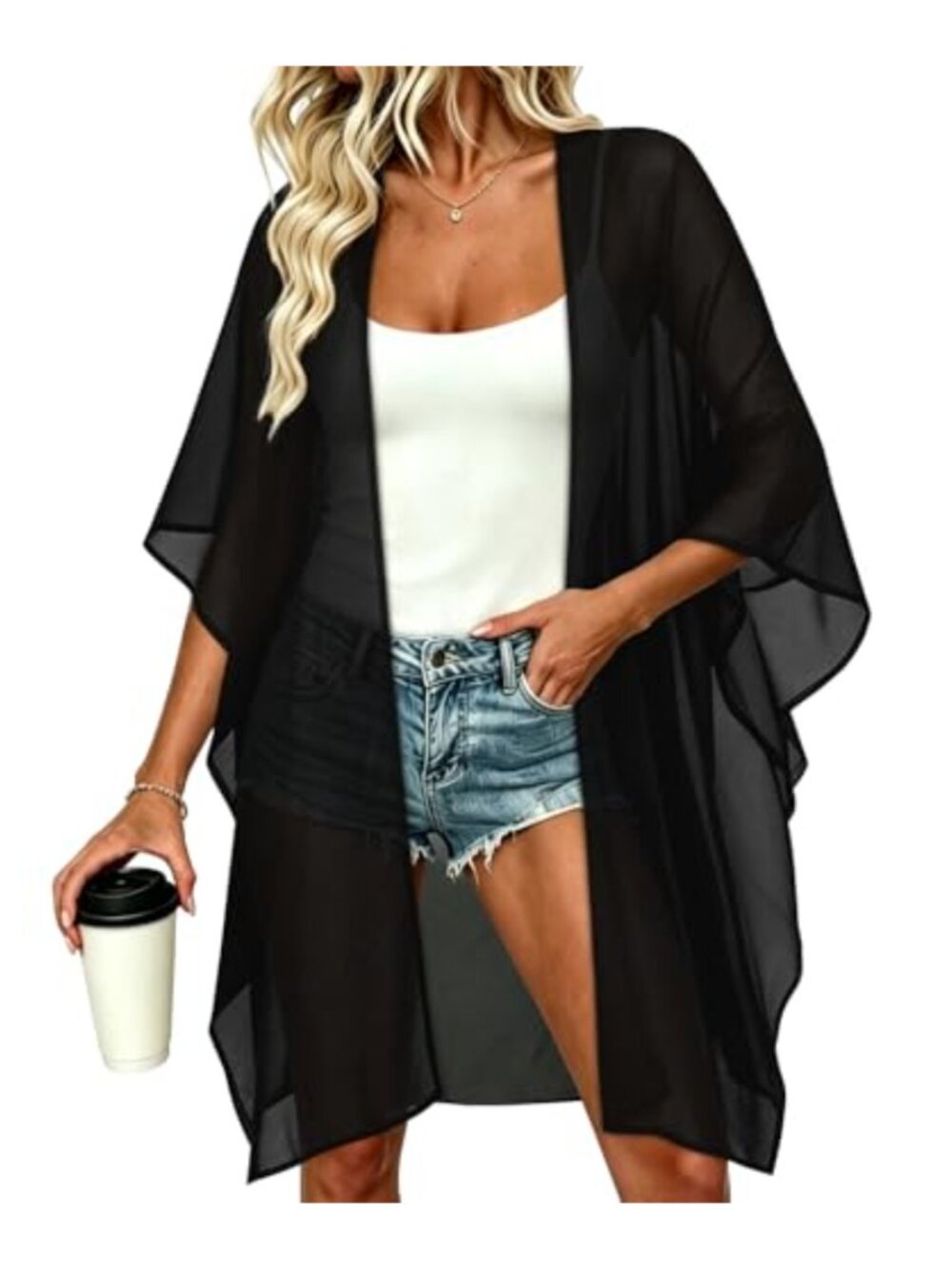 Womens Chiffon Kimono Cardigan Swimsuit Beach Cover Up Open Front